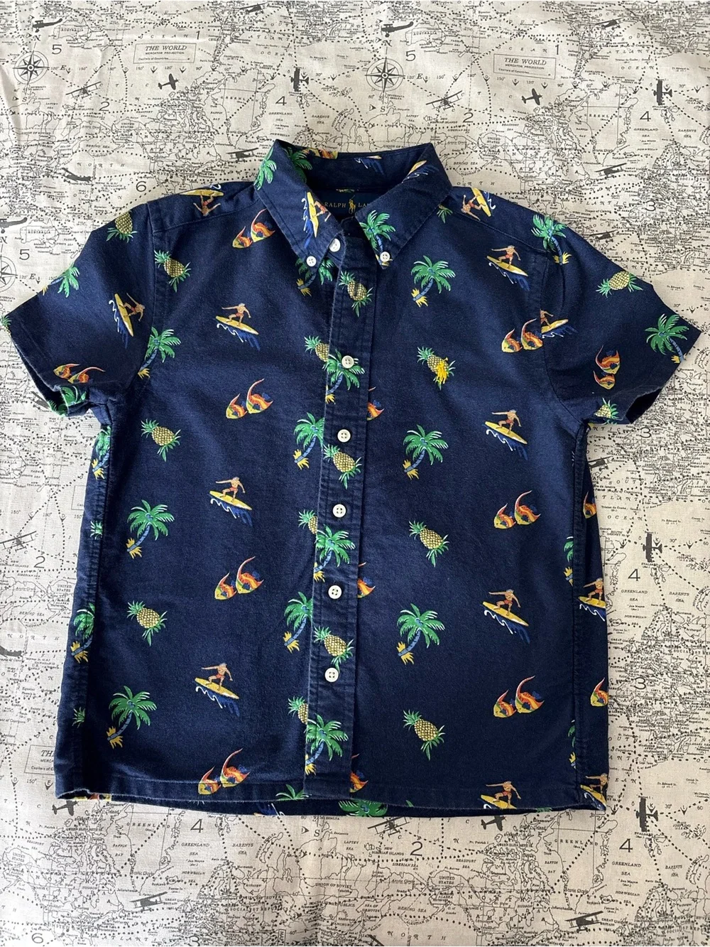 Ralph Lauren Navy Short-Sleeve Button-Down with White Sailboat Print